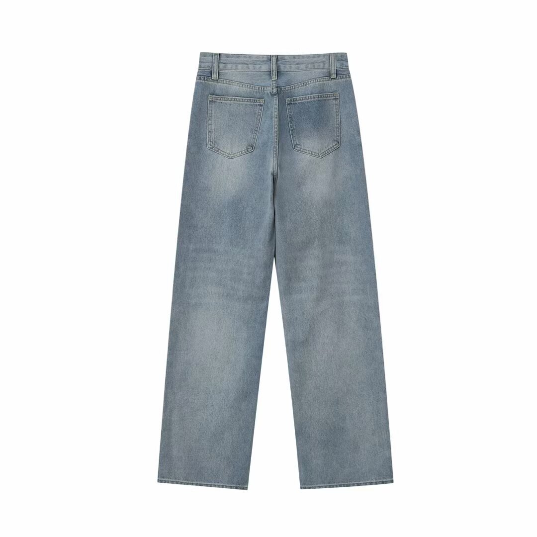 Wide-leg Mid-waist Straight Jeans