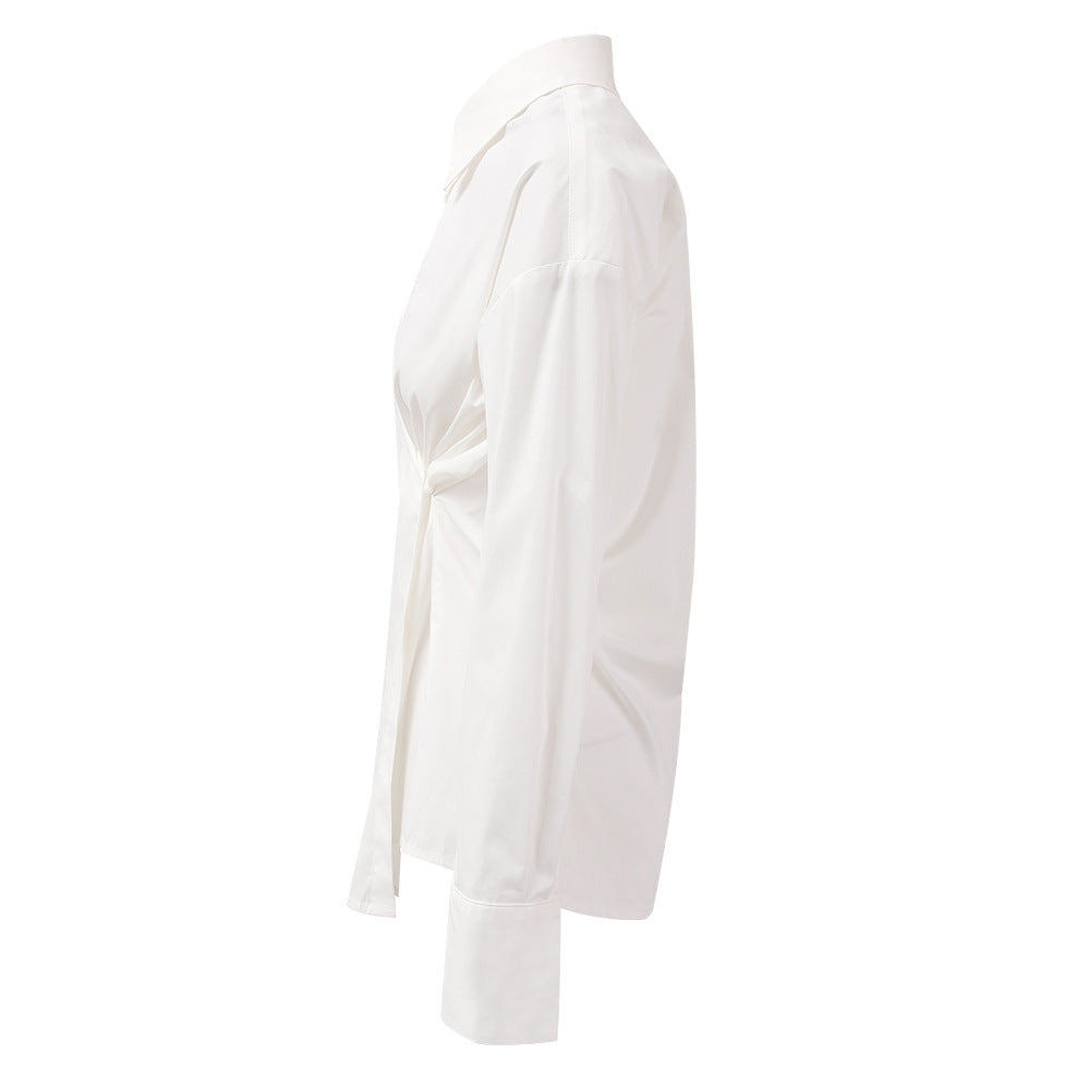 Plissee-Hemd mit seitlicher Schnalle, asymmetrischer Taille, eng anliegend, für Pendler, Design-Sense-Persönlichkeit