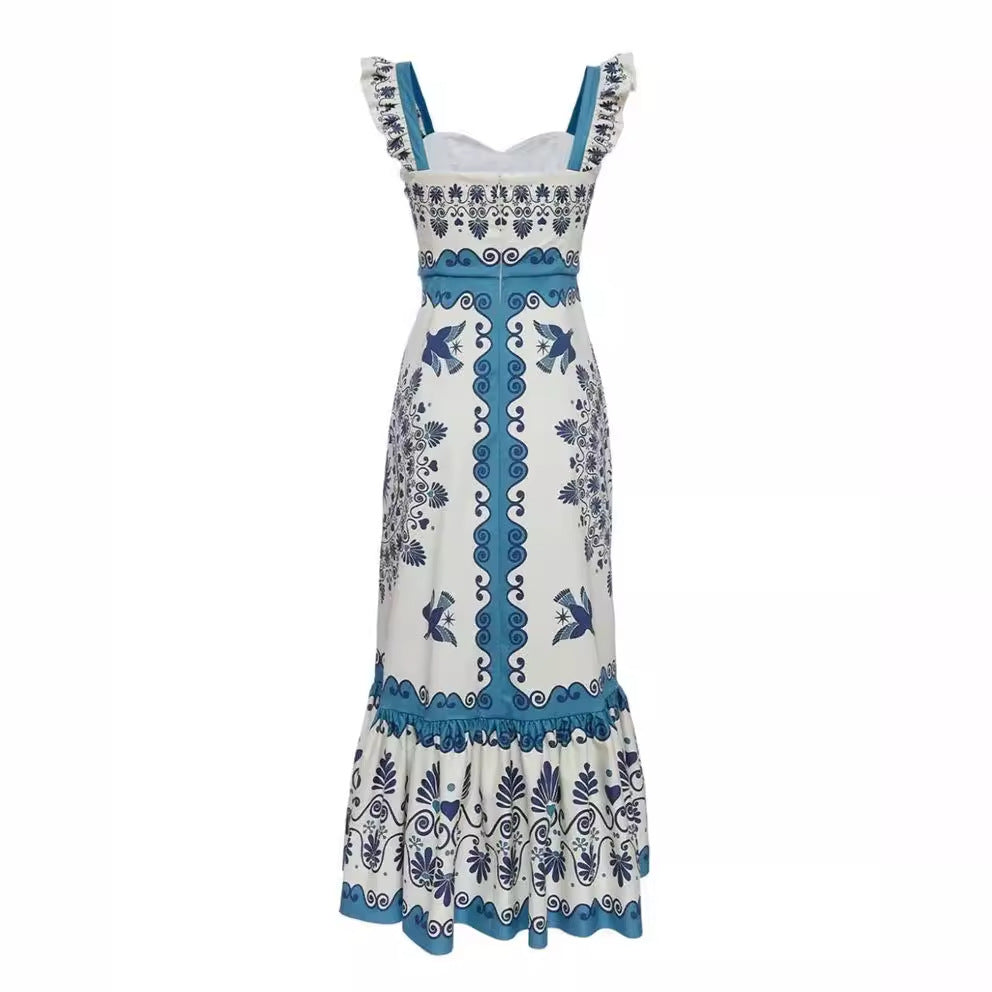 Langes Kleid mit Ethno-Print, Sling-Hüfte und Lotusblatt für Damen