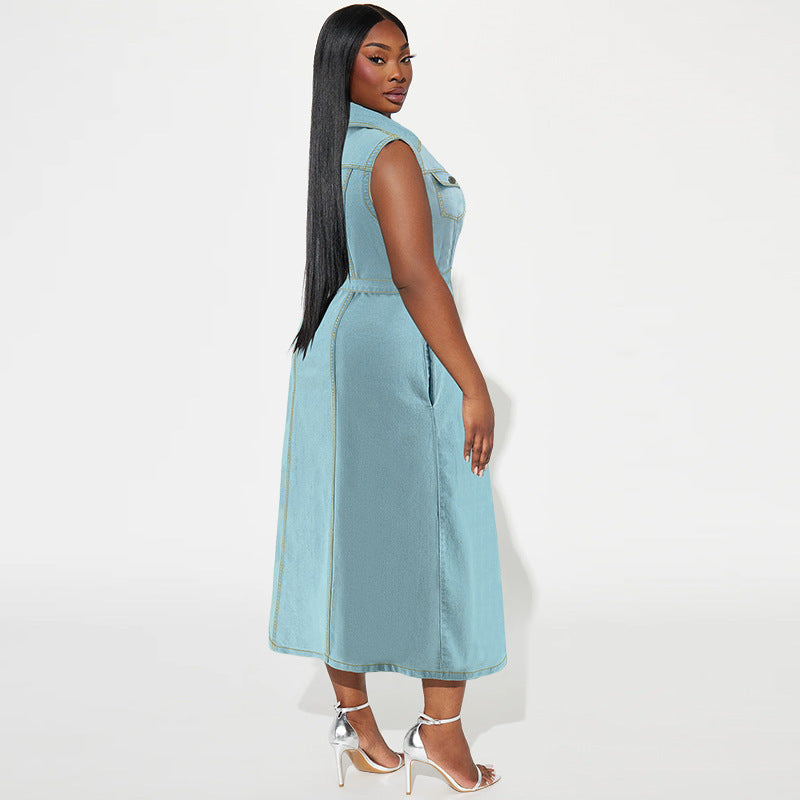 Plus Size Denim Long Dress