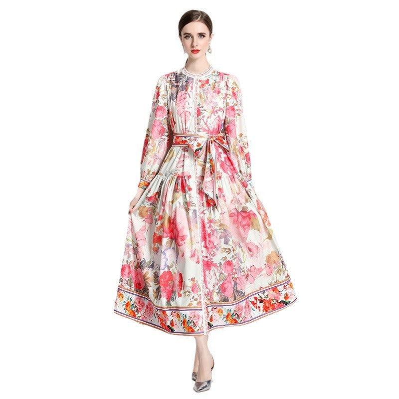 Floral Single-breasted Swing Dress
