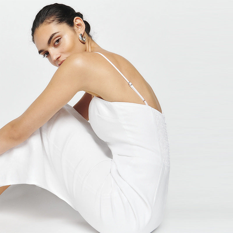 Slim-fit Linen Long Sling Dress