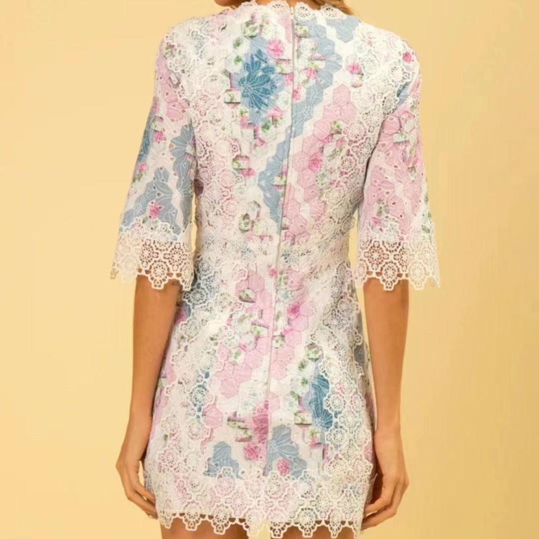 Printing And Dyeing Stitching Lace Dress