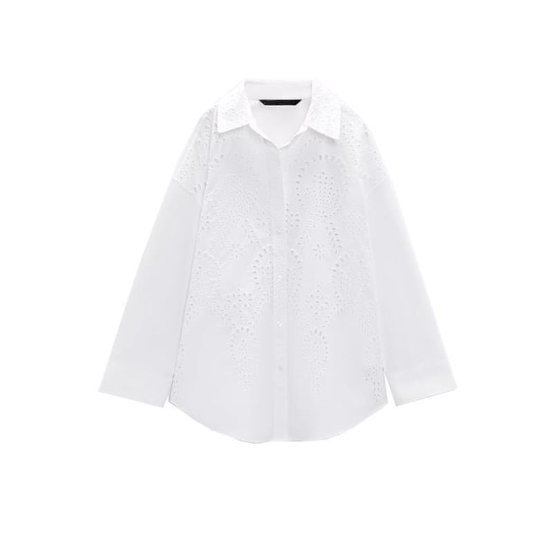 Long Sleeve Hollow Embroidery Loose Shirt