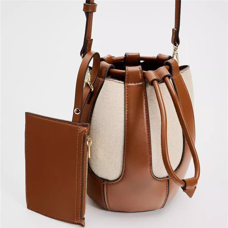 Canvas Crossbody Bucket Bag