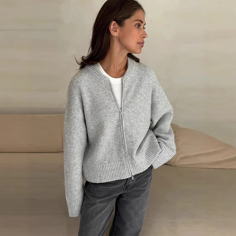 Women's Spring Zipper Knitted Short Cardigan