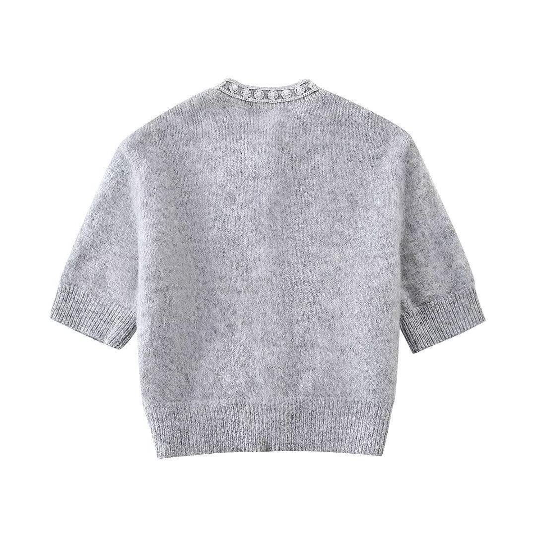 Soft Short-sleeved Jewelry Knitted Coat