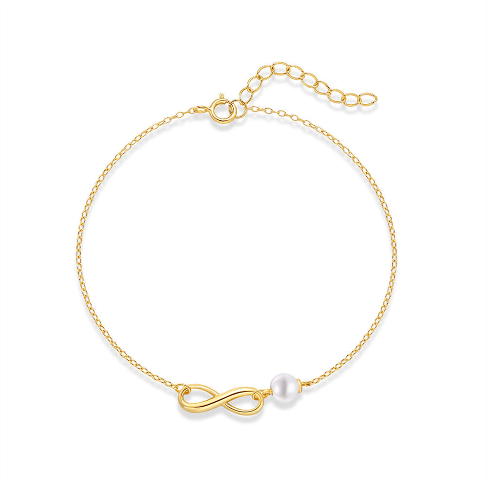 Sterling Silver Eight-character Chain Pearl Bracelet