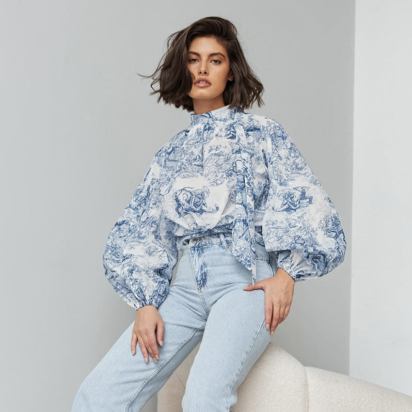 Ink Painting Shirt Lantern Sleeve