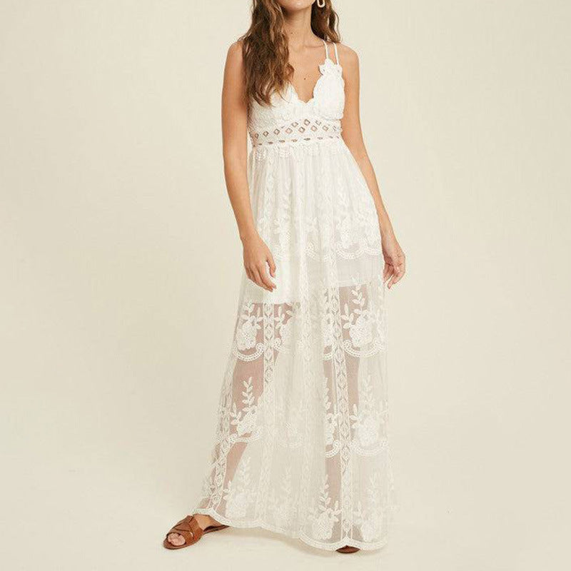 V-neck Strap Lace Dress