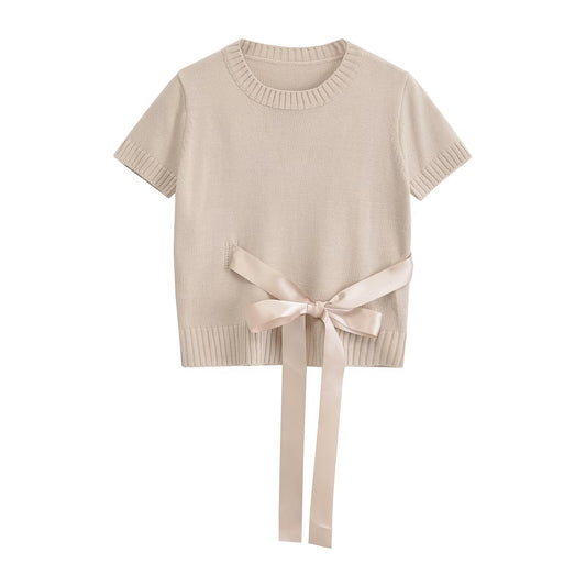Bowknot Short Sleeve knitted Sweater