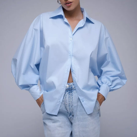 Bubble Sleeve V-neck Shirt