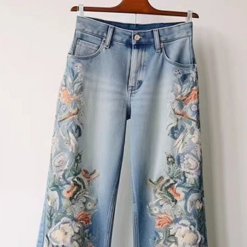 Fashion Embroidery Straight Jeans For Women