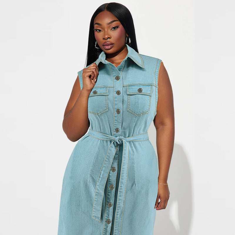 Plus Size Denim Long Dress