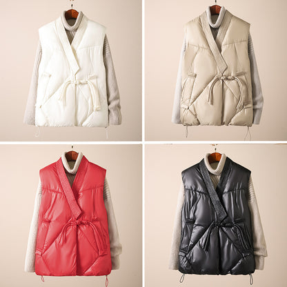 Simple V-neck Waistcoat Outerwear Glossy Cotton Vest Jacket