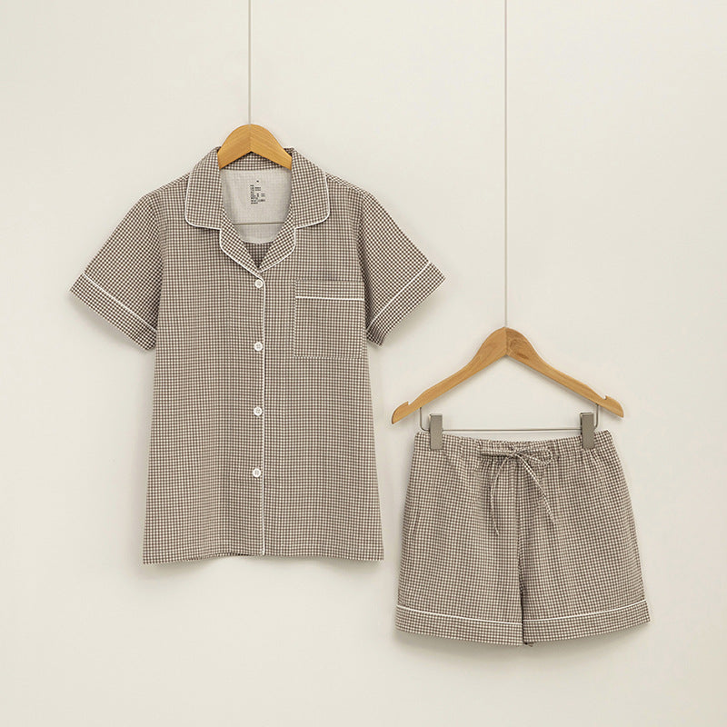 Cotton Pajamas Thin Style Home Service Suit Shorts Plaid