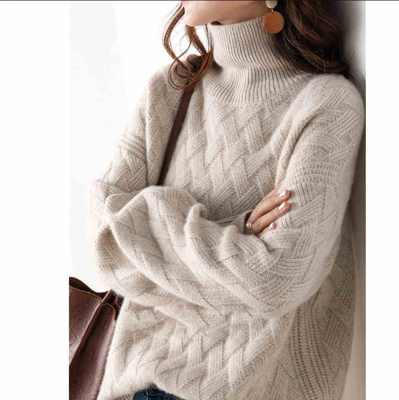 Rollkragen-Strickwaren für Damen, Herbst, Winter, Herbst, Winter, neuer kurzer Stil, ausländischer, entspannter, dicker, fauler Pullover, Basispullover-Trend