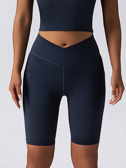 Biker-Shorts für Damen, Bauchkontrolle, keine Naht, hohe Taille, Yoga, Fitnessstudio, Workout, Laufen, Volleyball-Shorts mit Taschen