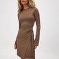 Women's Dress Long Sleeve Round Neck Tied Pleated Solid Color