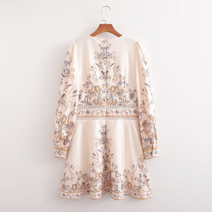 Spring Wish Long Sleeve V-neck Printed Dress