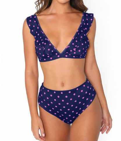 Neuer heißer Dot Floral Border Badeanzug mit hoher Taille, Strandmode-Badeanzug für Damen 