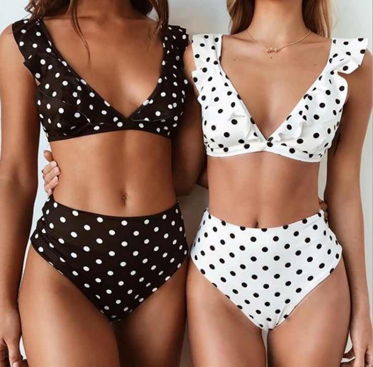 Neuer heißer Dot Floral Border Badeanzug mit hoher Taille, Strandmode-Badeanzug für Damen 