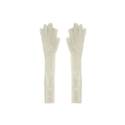 Candy Color Lengthened Mink-like Fingerless Gloves For Women