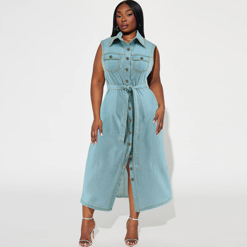 Plus Size Denim Long Dress