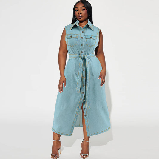 Plus Size Denim Long Dress