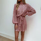 Gold Slim Fit Tied Waist-controlled Long Sleeves Dress