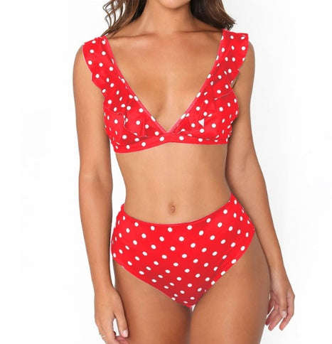 Neuer heißer Dot Floral Border Badeanzug mit hoher Taille, Strandmode-Badeanzug für Damen 