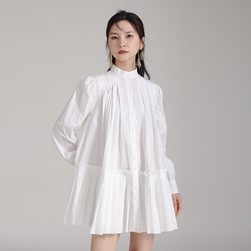 Niche Design Pleated Doll Type Long Sleeve Shirt Dress