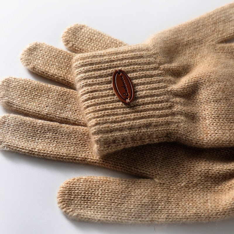 Kältebeständige, verdickte Thermo-Strick-Fingerhandschuhe aus reinem Kaschmir für den Außenbereich