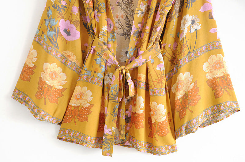 Spring And Summer Women's Clothing Positioning Printing Belt Kimono