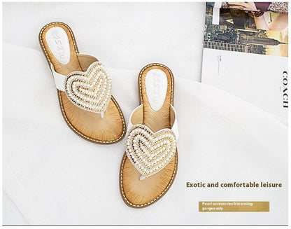 Rhinestone Pearl Women's Shoes Love Flip-flops Women