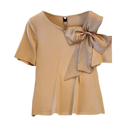 Female Creative Casual Versatile Bow Short Sleeved Shirt