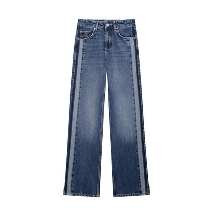 Vielseitige Denim-Hose mit mittlerer Taille, geradem Bein und weitem Bein