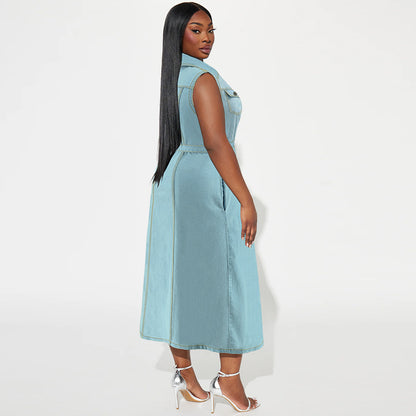 Plus Size Denim Long Dress