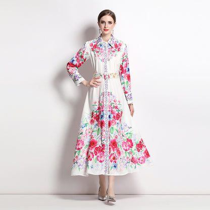 Vacation Style Printed Shirt Elegant Socialite Dress