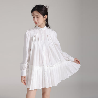 Niche Design Pleated Doll Type Long Sleeve Shirt Dress