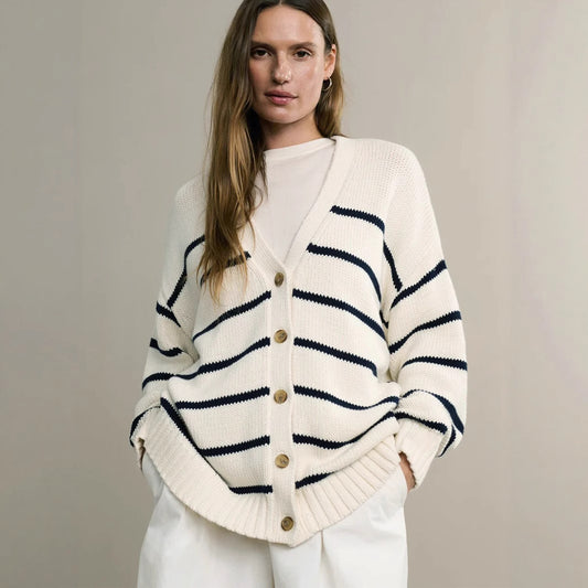 Striped Knitted V-neck knitted Cardigan
