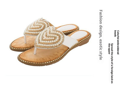 Rhinestone Pearl Women's Shoes Love Flip-flops Women