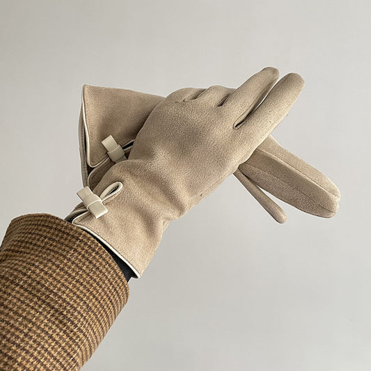 Women's Fashionable All-match Suede Bow Gloves