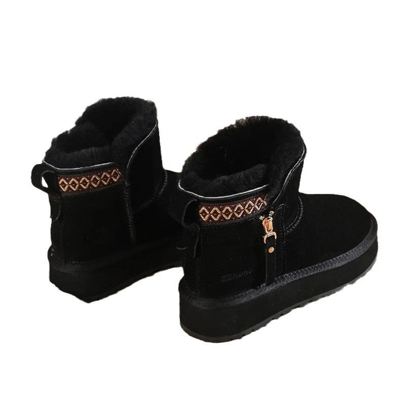 Women's Short Thick Warm Side Zip Platform Height Increasing Snow Boots