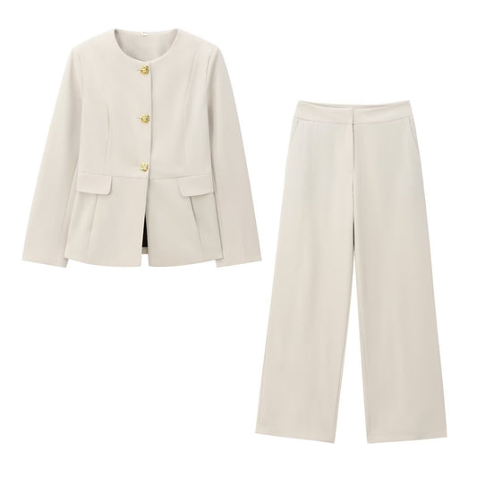 Flip Trim Slim Suit Jacket Straight-leg Pants