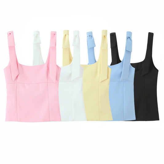 Bowknot-decorative Stretch Top