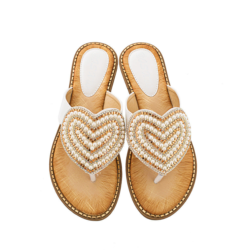 Rhinestone Pearl Women's Shoes Love Flip-flops Women