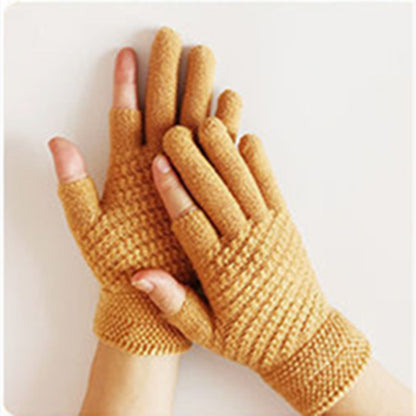 Jacquard Brushed Wool Warm Knitted Plush Gloves