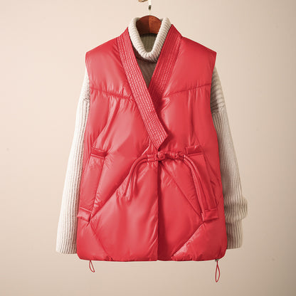 Simple V-neck Waistcoat Outerwear Glossy Cotton Vest Jacket