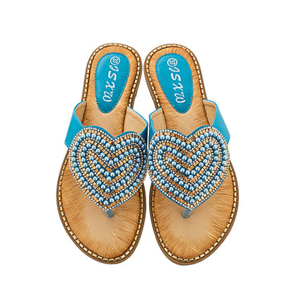 Rhinestone Pearl Women's Shoes Love Flip-flops Women